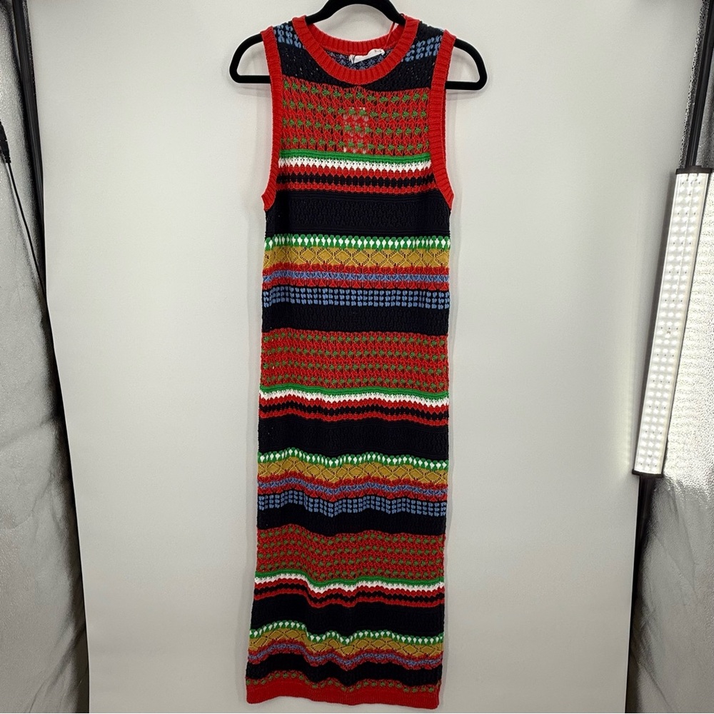 Mango Ribbed Red and Green Sleeveless Midi Dress - Picture 4 of 6